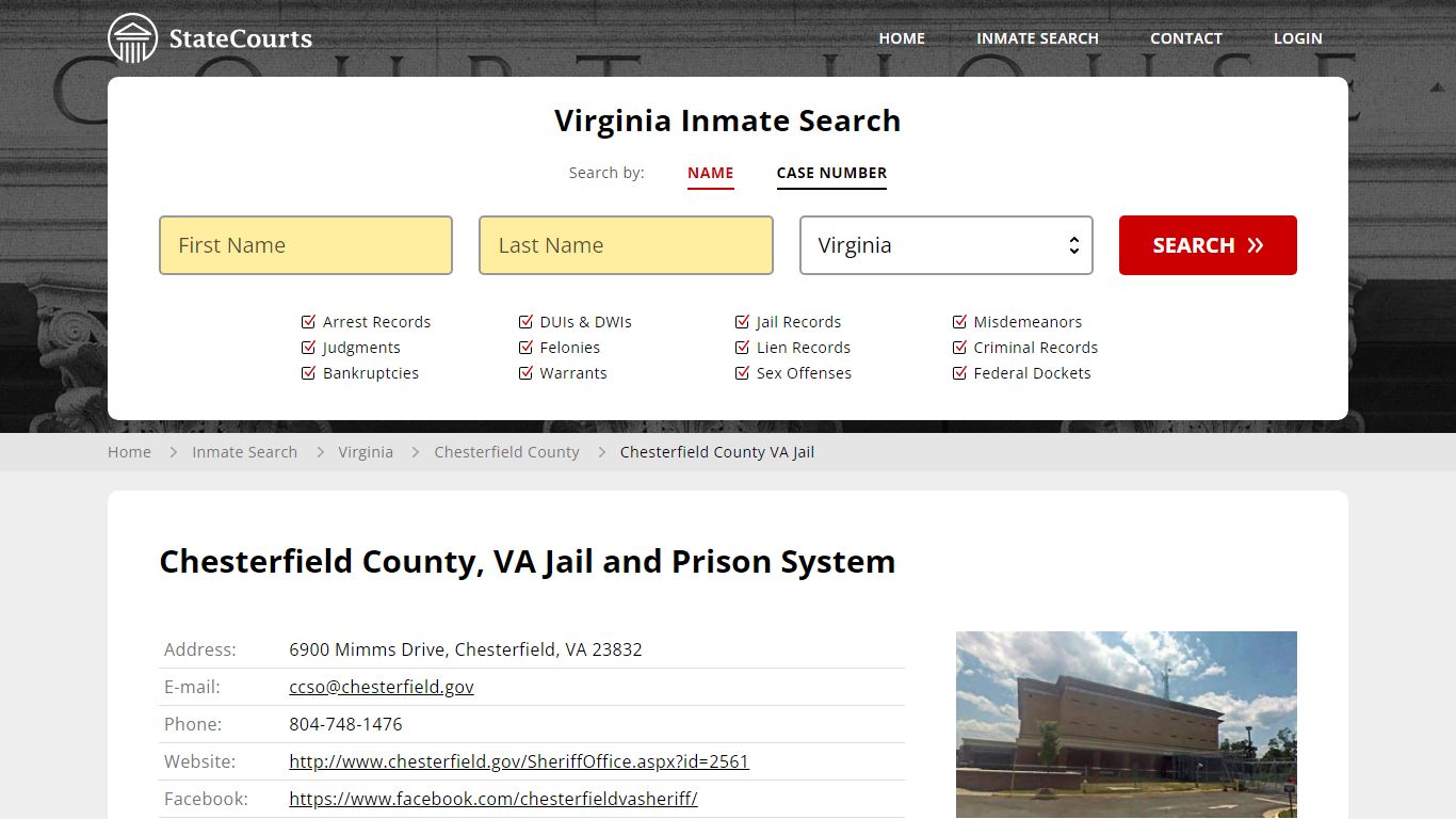 Chesterfield County VA Jail Inmate Records Search, Virginia - StateCourts